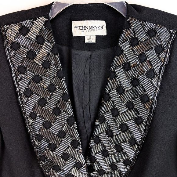 JOHN MEYER Vintage Black Beaded Collar Wool Double Breasted Blazer Size 10 - Picture 3 of 7